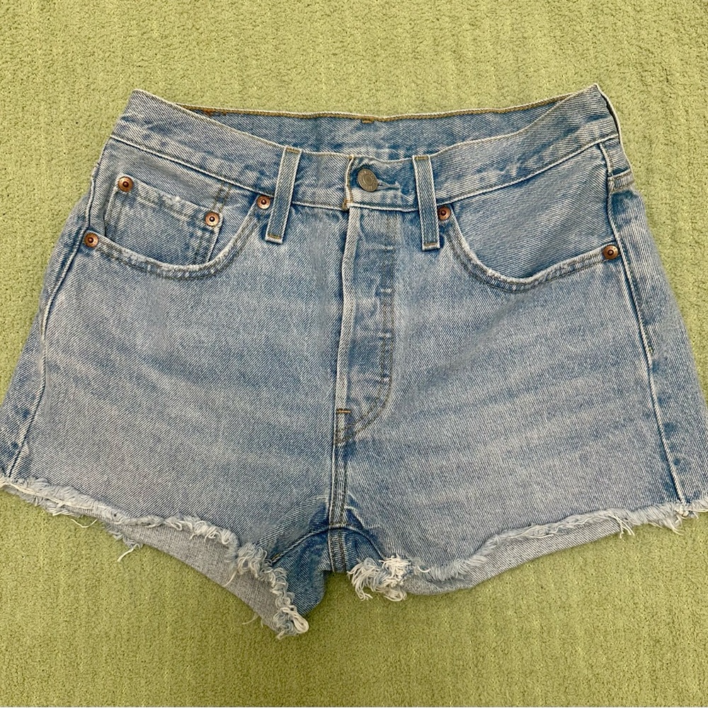 Levi's 501 Blue Jean Shorts with Distressed Detailing